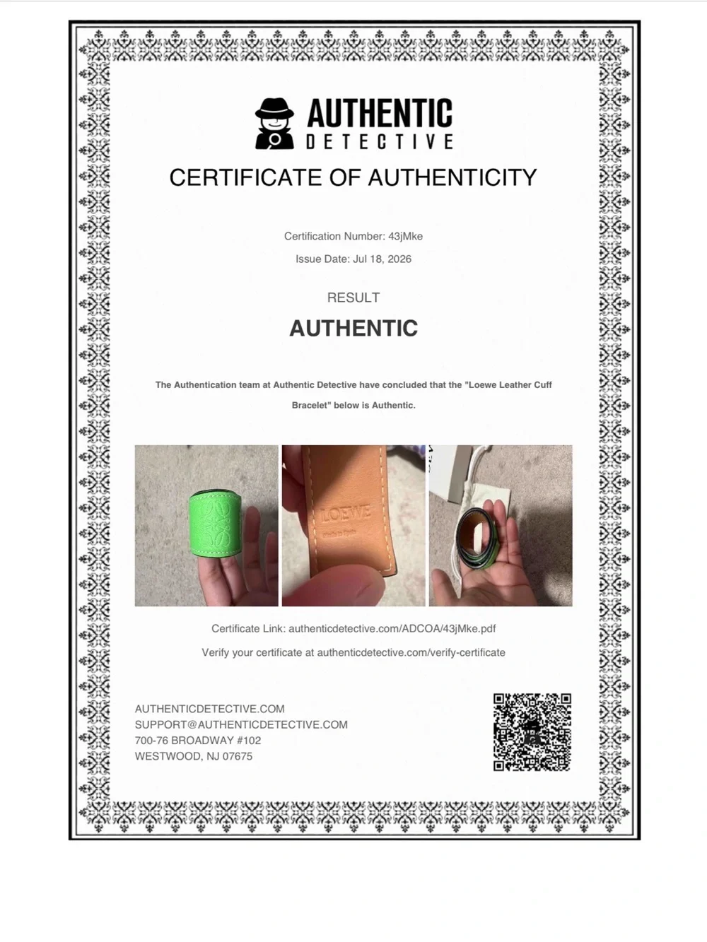 Authentic LOEWE Anagram Leather Cuff Bracelet Lime Green | Full Set + COA